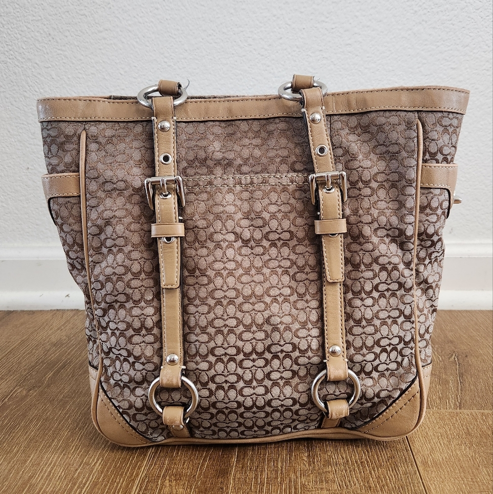 VTG Y2K Coach Sig Canvas & Leather Shoulder Bag Classic Minimal Everyday Casual